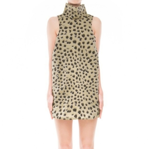 C/MEO Collective Bounce Back Leopaed Animal Print Mock Neck Swing Dress - Picture 1 of 11